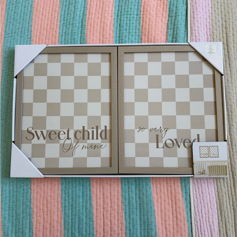 Beige Checkered Wall Art Set Nursery